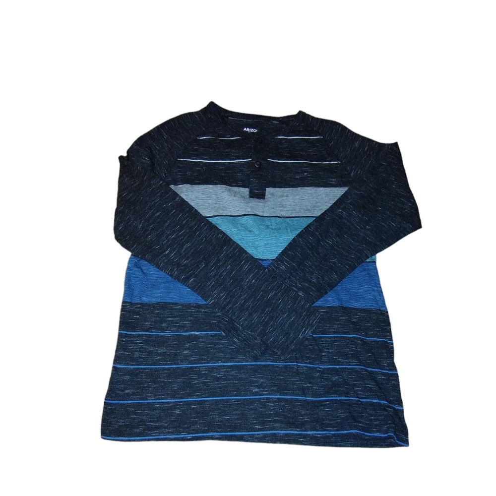 💚 Like new! 2/$10 Boy's Arizona Jean Co long sleeve blue black striped shirt XL